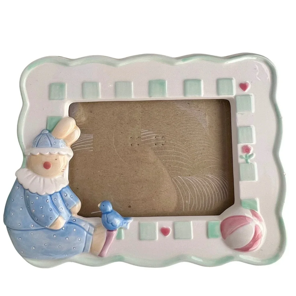 Picture Frame Ganz Ceramic Bunny‎ 4x6 Nursery Decor Garden Theme Mint Green